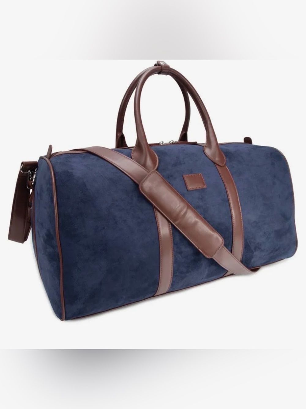 Brouk & Co Navy Suede Travel Duffle with Brown Leather Trim